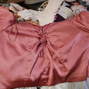 Love Tree Pink Satin Size Large Crop Top